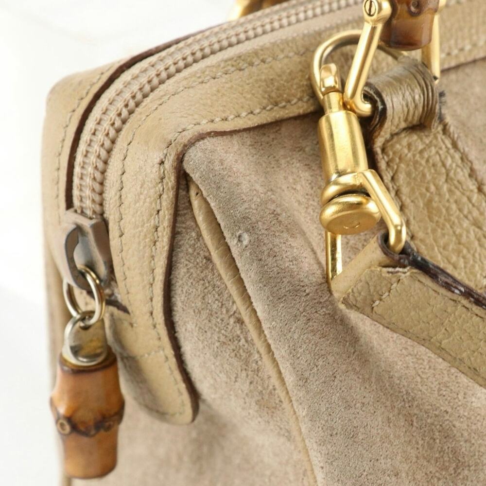 Authenticated Gucci Boston Bag Beige Suede w/Bamboo Handle - Picture 6 of 12